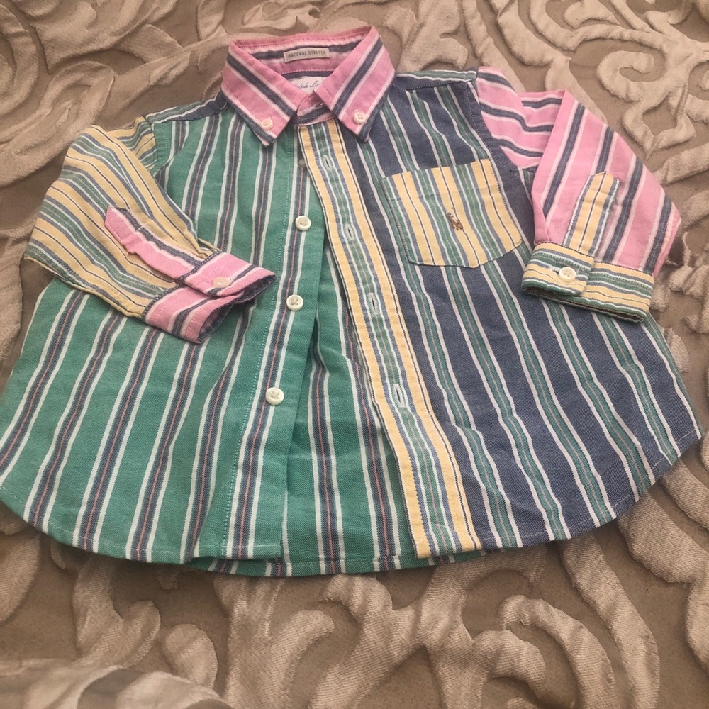 Ralph Lauren Kids Striped  Shirt in Green, Pink, Yellow and Blue